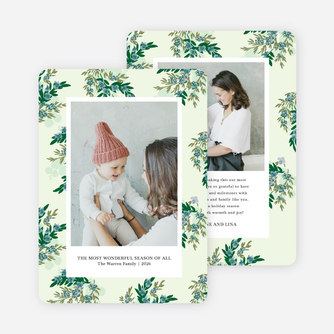 Patterned Serenity Holiday Cards and Invitations - Green