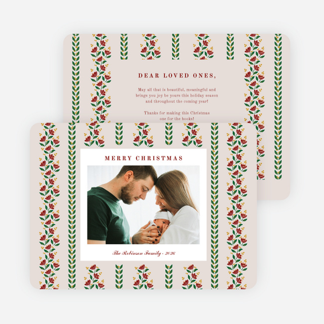 Pointsettia Stripes Christmas Cards - Red