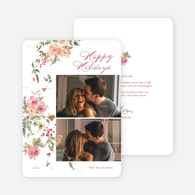 Polished Petals Holiday Cards and Invitations - Red