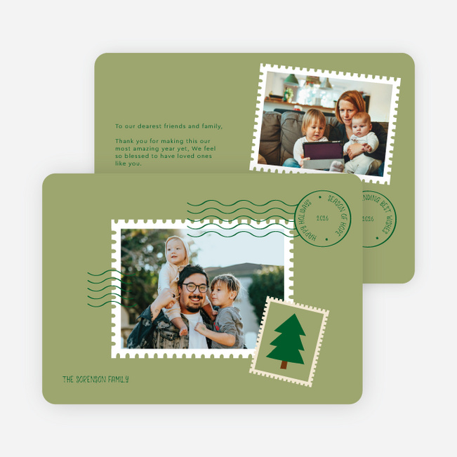 Postmarked Wishes Holiday Cards and Invitations - Green
