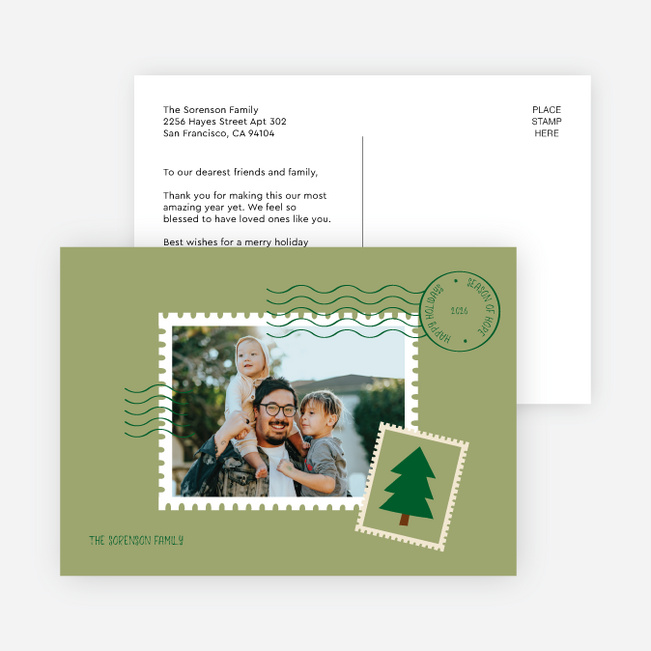 Postmarked Wishes Holiday Cards and Invitations - Green