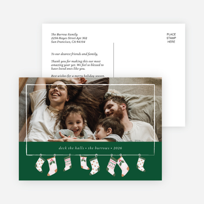 Stockings Hung Up Christmas Cards - Green