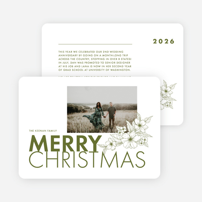 Bold Rose Line Christmas Cards - Green
