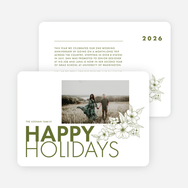 Bold Rose Line Holiday Cards and Invitations - Green