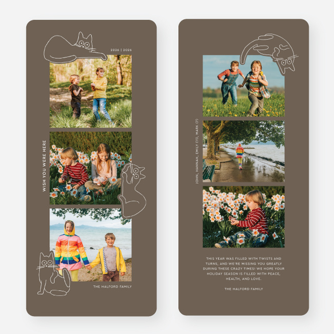 Cat Shaped Friend Multi Photo Holiday Cards - Brown