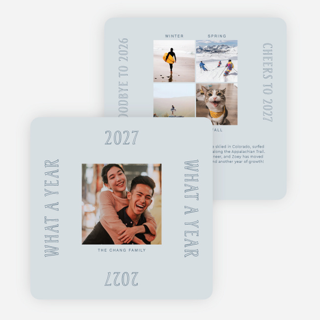 Memory Grid New Year Cards and Invitations - Blue