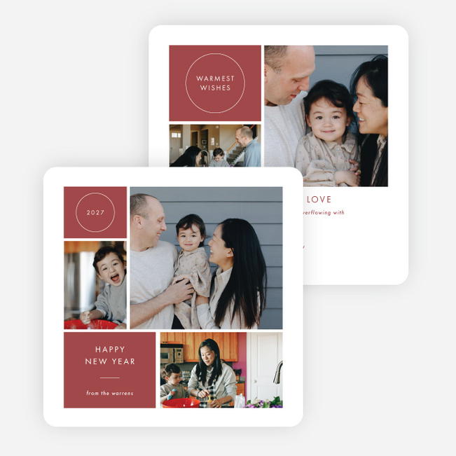 Memory Mosaic New Year Cards and Invitations - Red