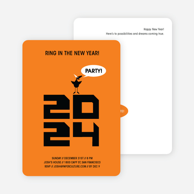Chic New Year’s Eve Party Bird Invitations - Tangerine Orange