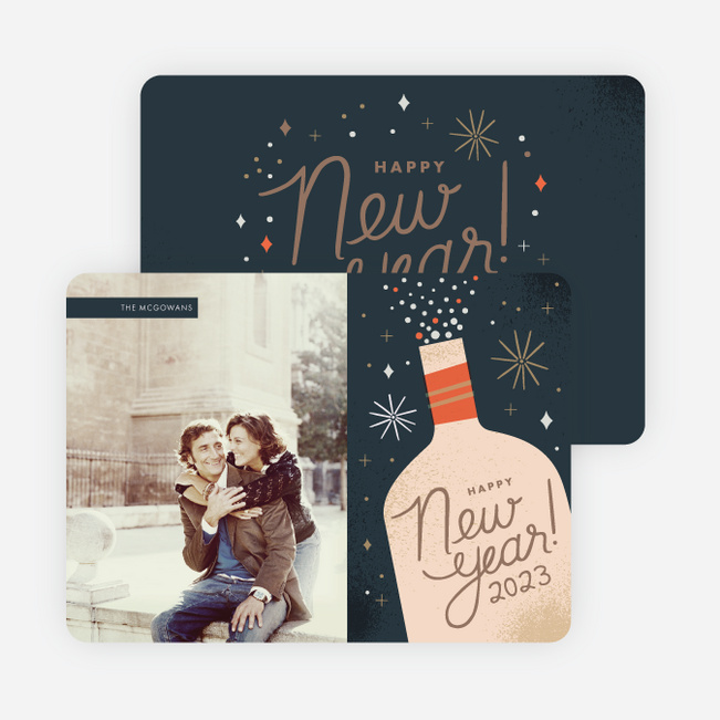 Pop the Champagne New Year’s Photo Cards - Blue