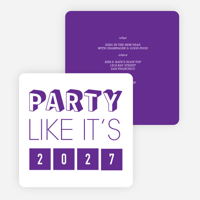Retro New Year’s Party Invitations - Purple