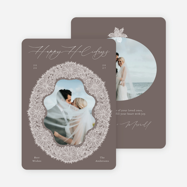 Heirloom Lace Holiday Cards and Invitations - Brown