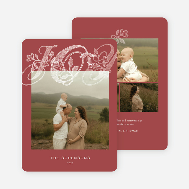Joyful Lace Holiday Cards and Invitations - Red