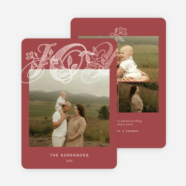 Joyful Lace Holiday Cards and Invitations - Red