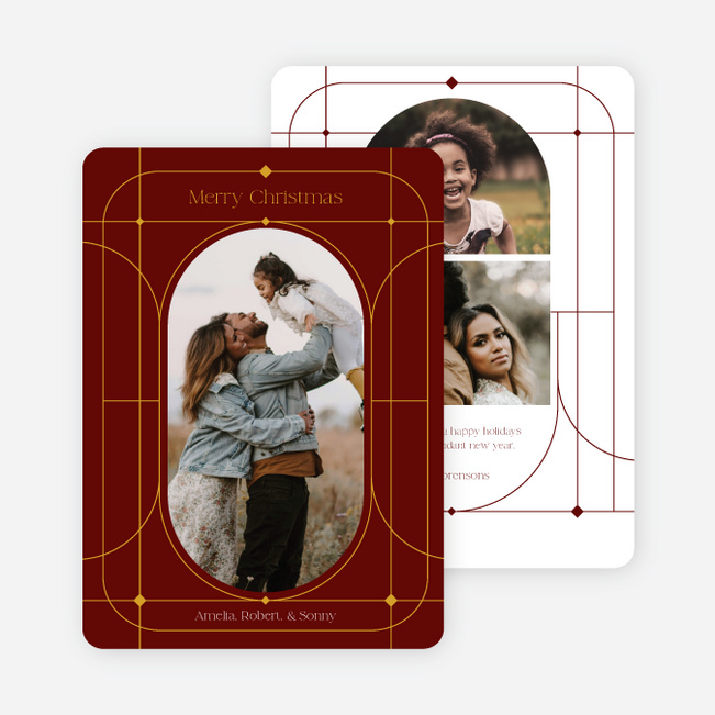 Rounded Deco Christmas Cards - Red