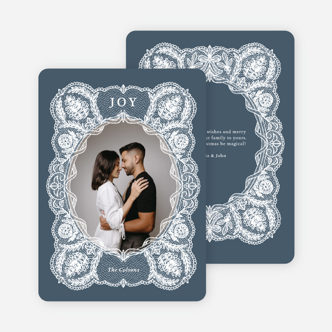 Stitched Circle Holiday Cards and Invitations - Blue