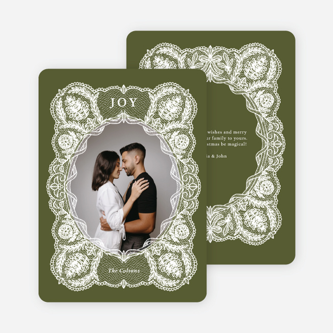 Stitched Circle Holiday Cards and Invitations - Green