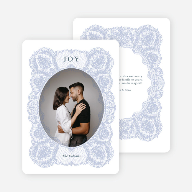 Stitched Circle Holiday Cards and Invitations - Blue