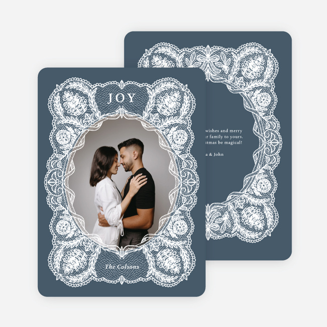 Stitched Circle Holiday Cards and Invitations - Blue