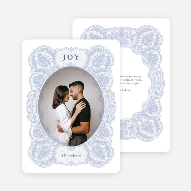 Stitched Circle Holiday Cards and Invitations - Blue