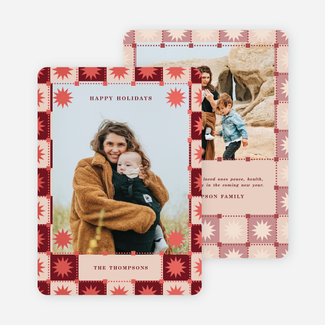 Celestial Tile Holiday Cards and Invitations - Red