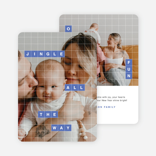 Crossword Cheer Holiday Cards and Invitations - Blue