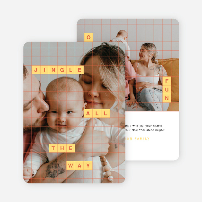 Crossword Cheer Holiday Cards and Invitations - Yellow