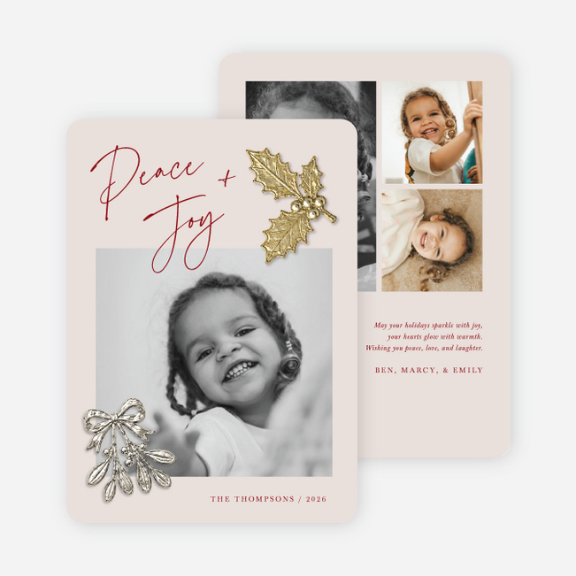 Embossed Cheer Holiday Cards and Invitations - Beige