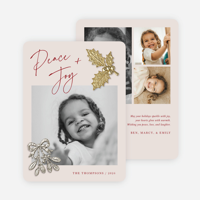Embossed Cheer Holiday Cards and Invitations - Beige