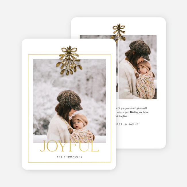 Foil Brooch Frame Holiday Cards and Invitations - Yellow