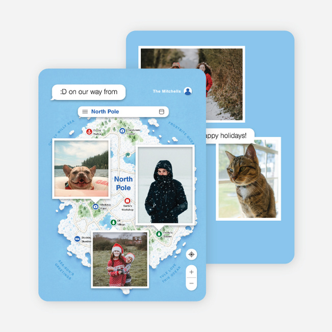 North Pole Route Holiday Cards and Invitations - Blue