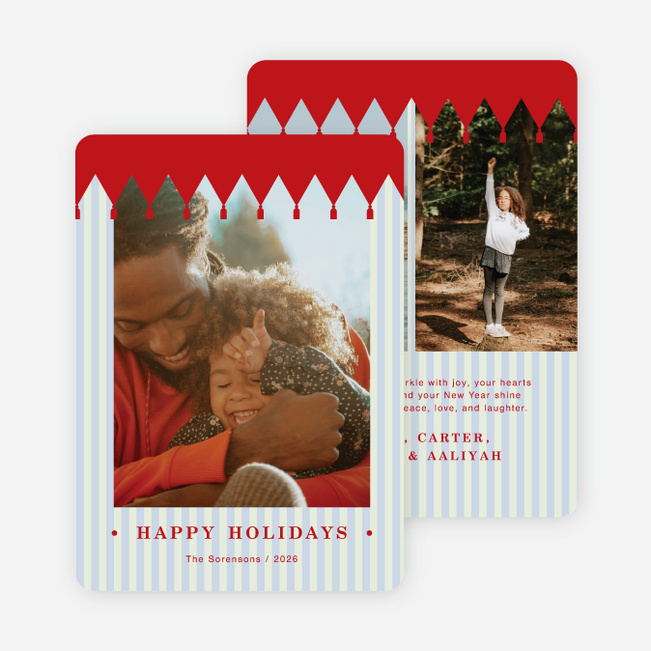 Pennant Stripe Holiday Cards and Invitations - Red