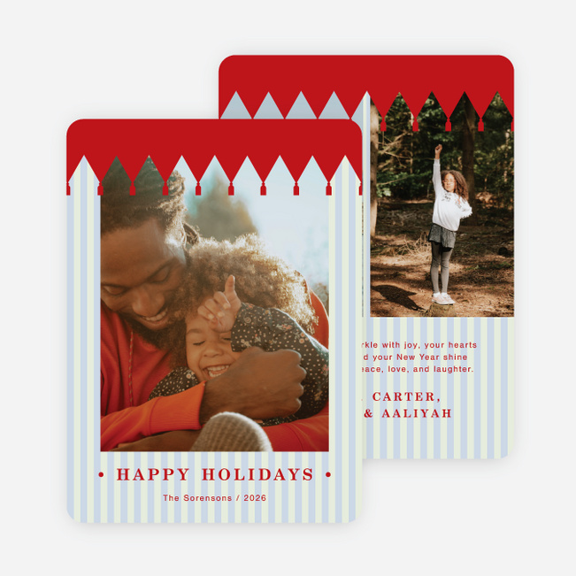 Pennant Stripe Holiday Cards and Invitations - Red