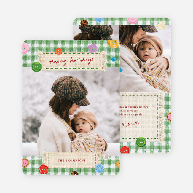 Stitched Scrapbook Holiday Cards and Invitations - Green