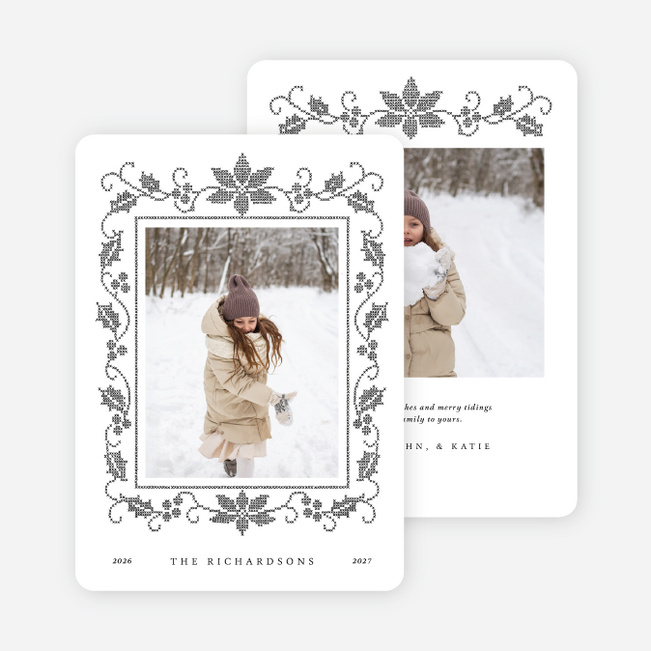 Floral Stitches Holiday Cards and Invitations - Black