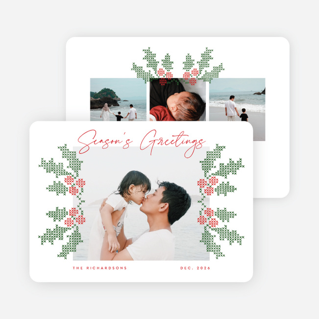 Holly Stitches Holiday Cards and Invitations - Red