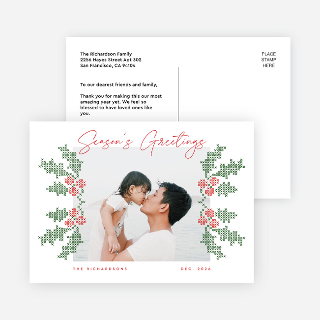 Holly Stitches Holiday Cards and Invitations - Red