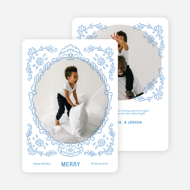 Stitched Circle Holiday Cards and Invitations - Blue