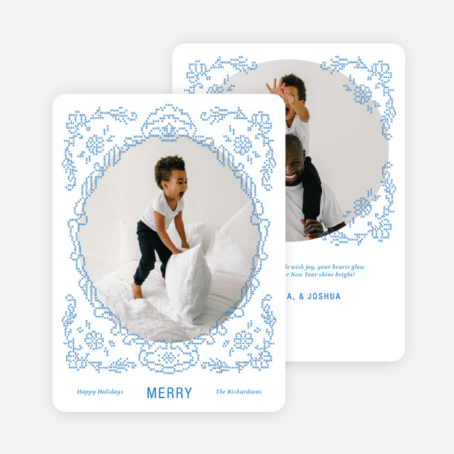 Stitched Circle Holiday Cards and Invitations - Blue