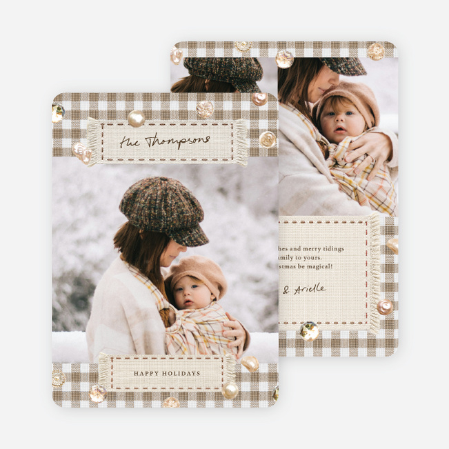 Stitched Scrapbook Holiday Cards and Invitations - Beige
