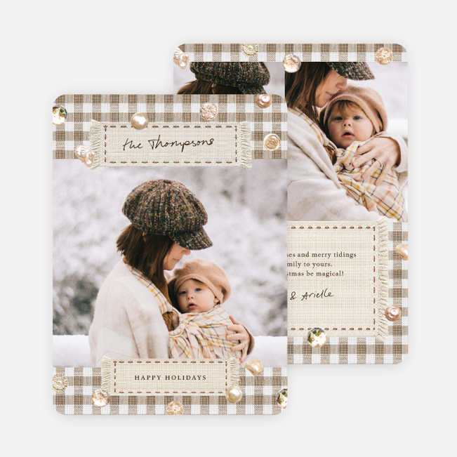 Stitched Scrapbook Holiday Cards and Invitations - Beige