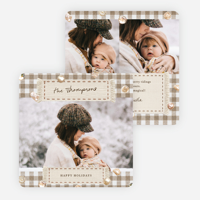 Stitched Scrapbook Holiday Cards and Invitations - Beige