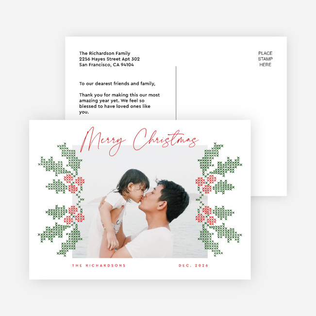 Holly Stitches Christmas Cards - Red