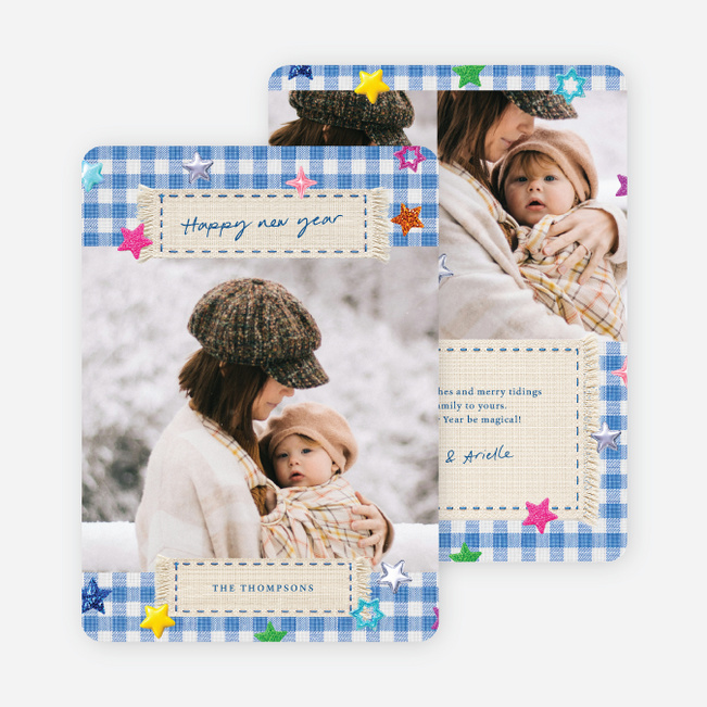 Stitched Scrapbook New Year Cards and Invitations - Blue