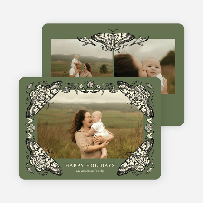 Whimsy Frame Holiday Cards and Invitations - Green