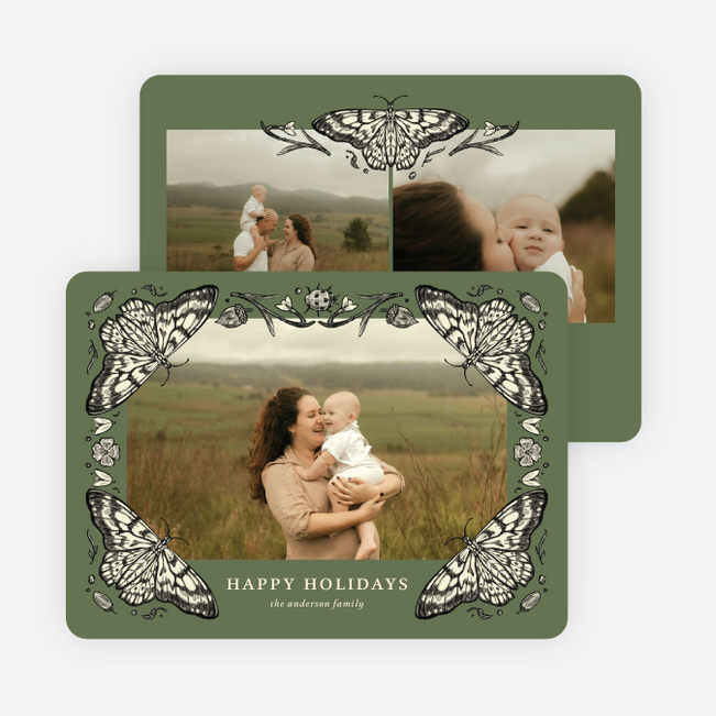 Whimsy Frame Holiday Cards and Invitations - Green